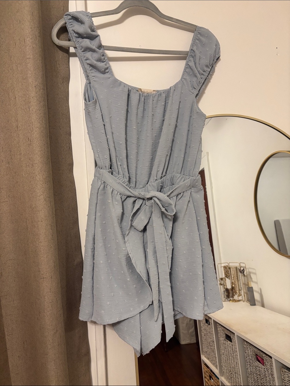 Altar’d State Light Blue Swiss Dot Romper Dress